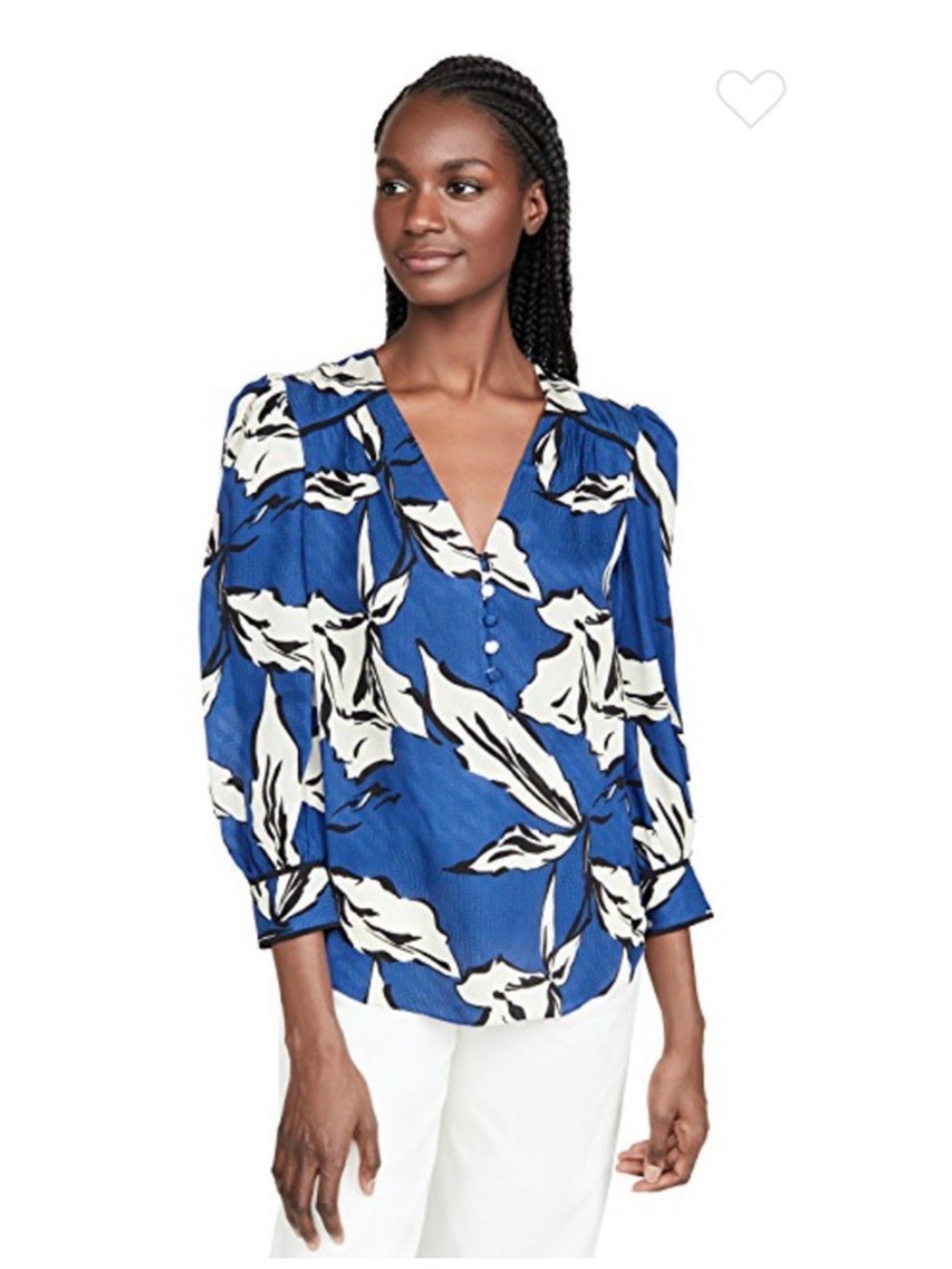 Veronica Beard Milan silk-blend blouse 
Blue Floral V-Neck Sz 10 office work